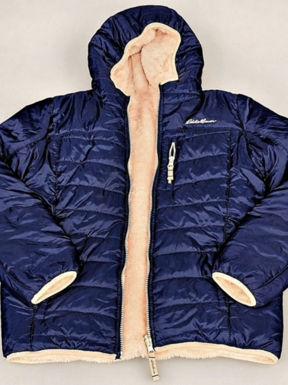 Eddie Bauer Kids Blue Puffer Jacket Like New Reversible